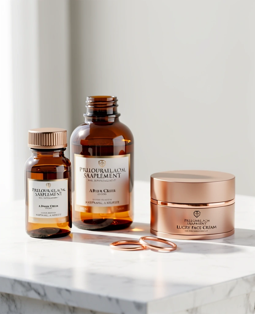 Premium wellness products in amber glass