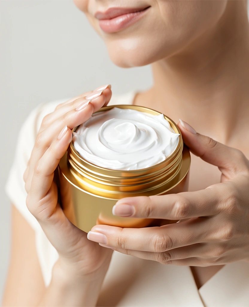 Woman applying luxurious facial cream
